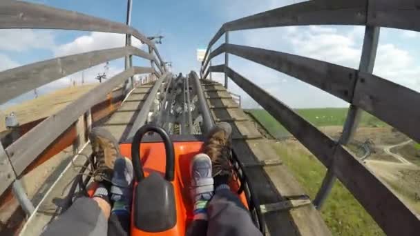 Amusant Sur Piste Bobsleigh Père Fils Aiment Les Promenades Bobsleigh — Video