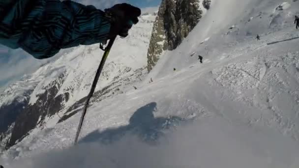 Skifahren Durch Die Augen Des Skifahrers Stabilisierte Erfolgsbilanz Des Skifahrens — Stockvideo