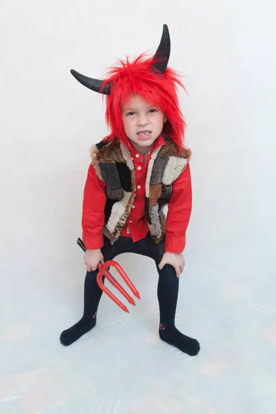 Маленький Хлопчик Костюмі Диявола Хеллоуїн Вечірка — стокове фото