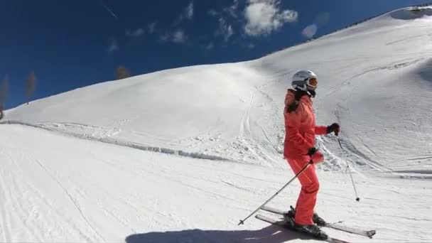 Pretty Woman Skiing Young Girl Enjoying Skiing Young Girl Spending — Stock Video