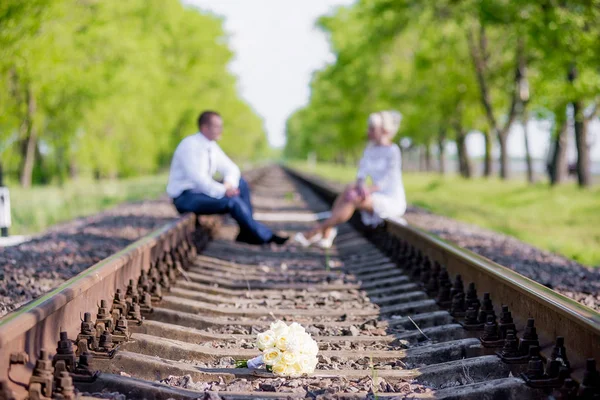 Nygifta bukett järnväg — Stockfoto