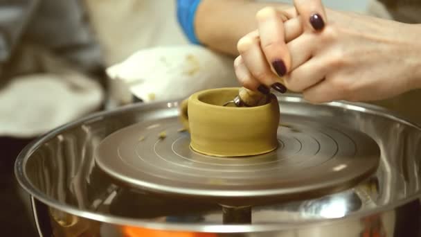 取り組んで粘土で陶芸家の大喜びさせる — ストック動画