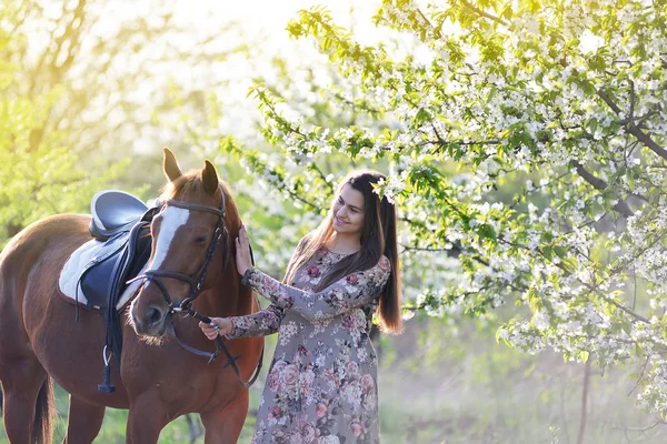 Flicka med en häst — Stockfoto