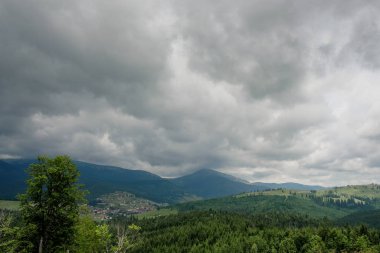 Dağ manzarası. Karpatlar yaz gün batımı. Blue Mountains.