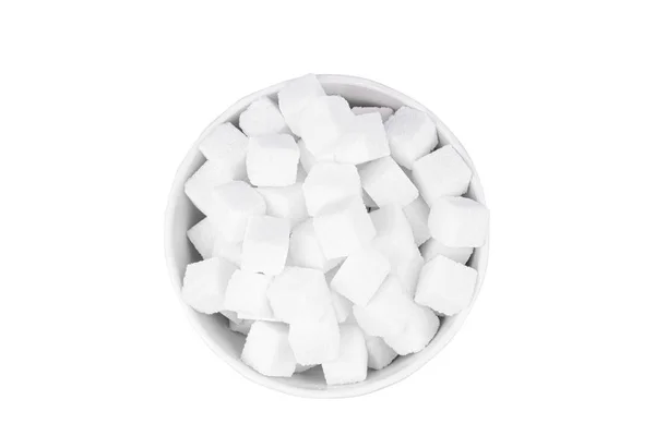 Tigela Açúcar Branco Fundo Branco Vista Superior — Fotografia de Stock