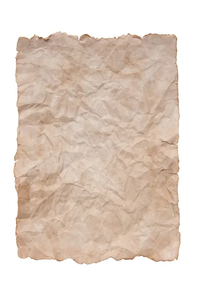 Oud Verfrommeld Velletje Papier Een Geïsoleerde Witte Achtergrond — Stockfoto