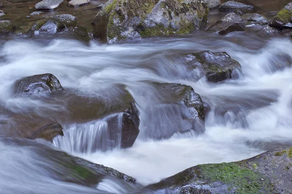 Forsande flodvatten som rinner över stenar i Oregon — Stockfoto