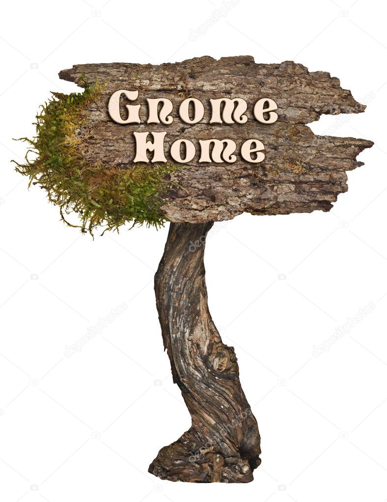 Aged natural wood sign with letters Gnome Home