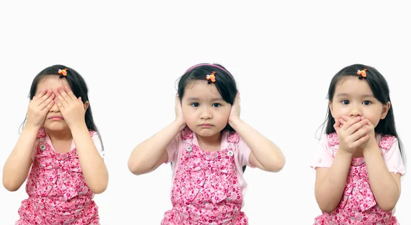 Älä näe pahaa, kuule mitään pahaa, Puhu mitään pahaa - Nuori aasialainen tyttö — kuvapankkivalokuva