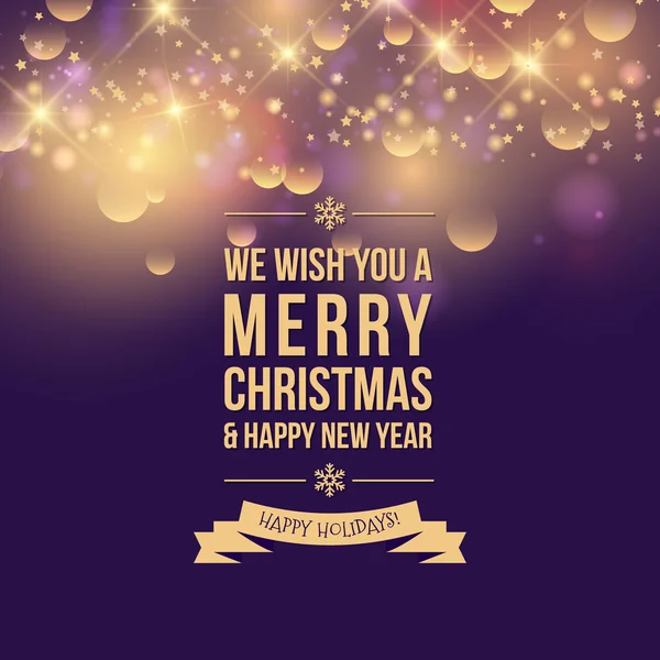Feliz ano novo e feliz cartão de Natal cartão de saudação no fundo roxo com brilhos de ouro — Vetor de Stock