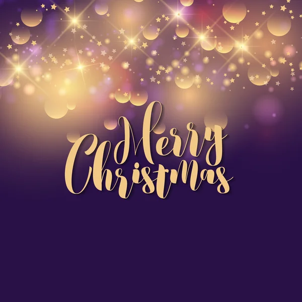 Šťastný nový rok a veselý vánoční přání na purpurovém pozadí se zlatými jiskříky — Stockový vektor