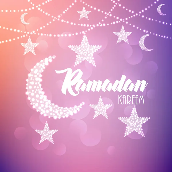 Ramadán Kareem caligrafía árabe, Ramadán Kareem hermosa tarjeta de felicitación con caligrafía árabe, plantilla para el menú, invitación, cartel, bandera, tarjeta para la celebración del festival de la comunidad musulmana — Vector de stock