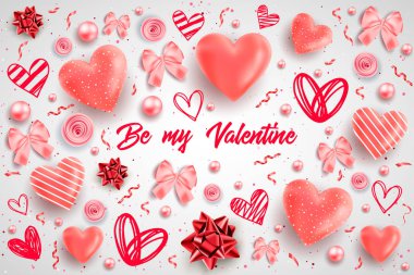 Çerçeve ile renkli kalpler ile Saint valentine's gün arka plan. Mutlu Sevgililer günü ve ayıklayacaktır tasarım öğeleri. Vektör çizim. Arka plan ile pembe kalpler. Karalamalar ve bukleler. Benim sevgilim olmak. 14 Şubat.