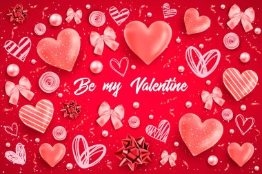 Çerçeve ile renkli kalpler ile Saint valentine's gün arka plan. Mutlu Sevgililer günü ve ayıklayacaktır tasarım öğeleri. Vektör çizim. Arka plan ile pembe kalpler. Karalamalar ve bukleler. Benim sevgilim olmak. 14 Şubat.