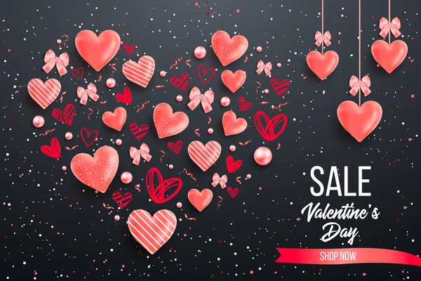 Fondo Del Día San Valentín Con Corazones Coloridos Con Marco — Archivo Imágenes Vectoriales