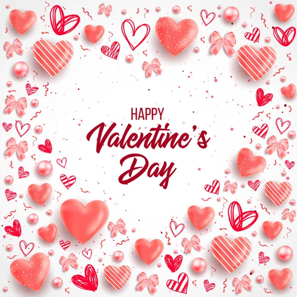 Svatého Valentýna Den Pozadí Barevnými Srdci Rámem Šťastný Valentines Day — Stockový vektor