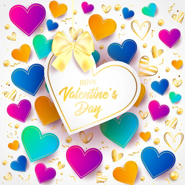 Saint Valentine Day Background Colorful Hearts Frame Happy Valentines Day — Stock Vector