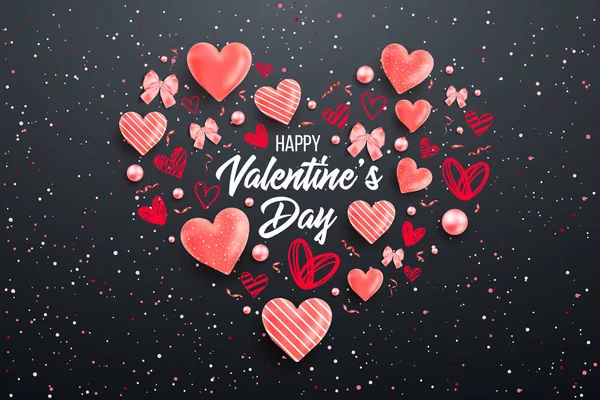 Fondo Del Día San Valentín Con Corazones Coloridos Con Marco — Vector de stock