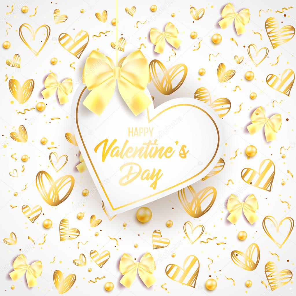 Saint valentine's day background with colorful hearts with frame. Happy valentines day and weeding design elements. Vector illustration. Pink Background With hearts. Doodles and curls. Be my valentine. 14 february.
