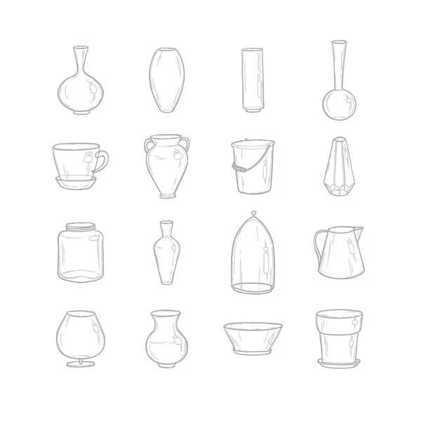 Posez des pots. Dessin manuel. Esquisse de style. Illustration vectorielle . — Image vectorielle