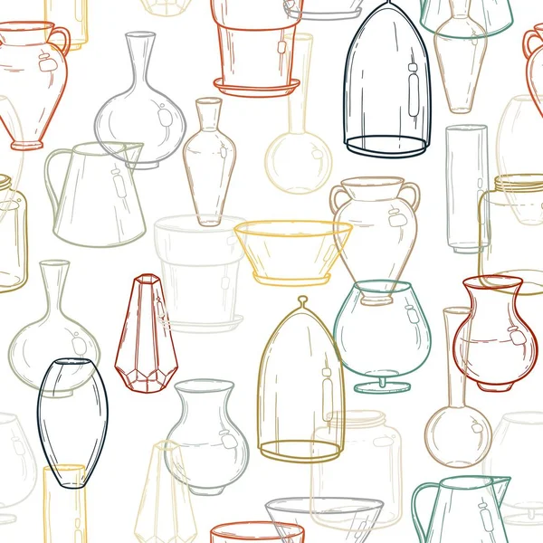 Vazo siluetleri ile sorunsuz arka plan. El çizimi. Vektör çizim.