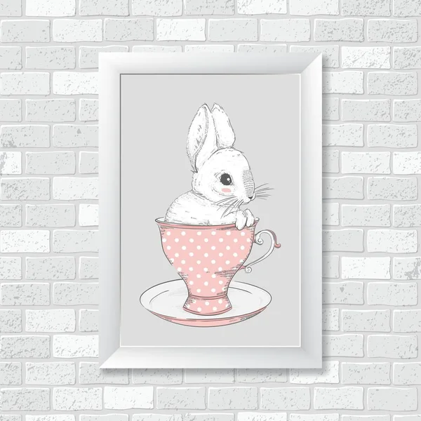 Lapin dans la tasse. Dessin manuel. Illustration vectorielle — Image vectorielle