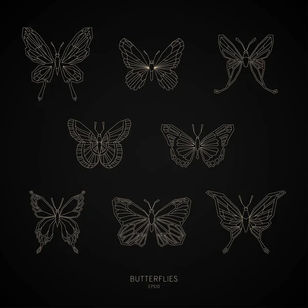 Set papillons d'or formes géométriques. Illustration vectorielle . — Image vectorielle