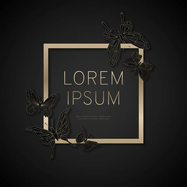 Altın Çerçeve geometrik kelebekler ile. Vektör çizim.