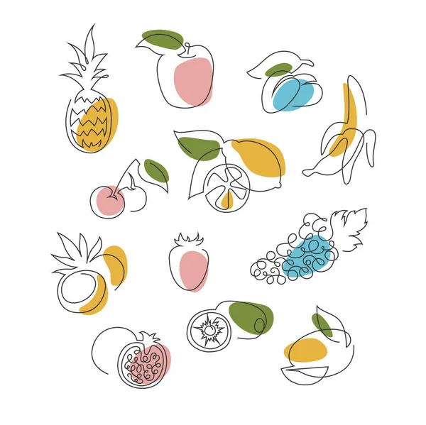 Conjunto de iconos de frutas. Dibujo a mano en estilo de línea .Vector ilustración . — Vector de stock