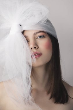 Wedding portrait of beautiful bride in veil.