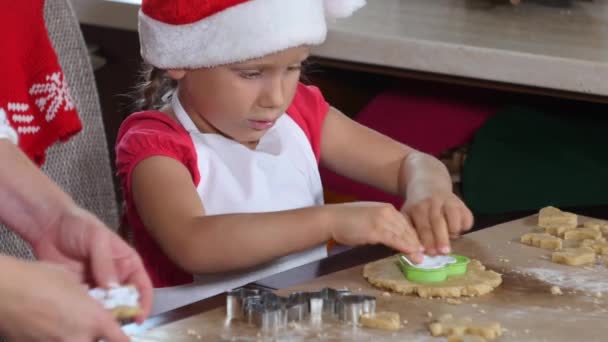 Mor och dotter förbereder pepparkakor till jul — Stockvideo