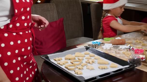Mère et fille préparent du pain d'épice pour Noël — Video