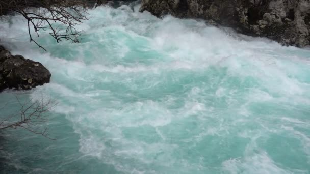 Un torrente in rapido movimento del fiume di montagna — Video Stock