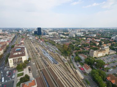 ana tren istasyonunun Zagreb havadan görünümü.