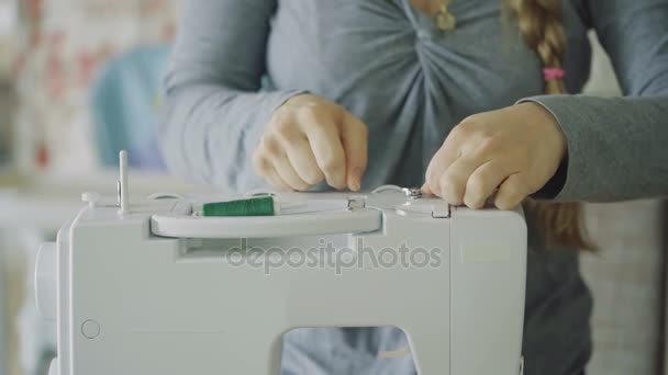 Housewife sews at home — Stock Video