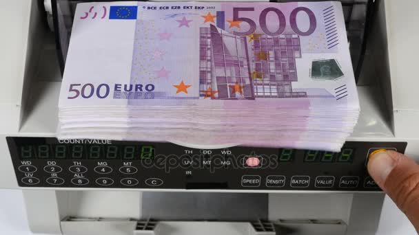 Geld Tellen Geldautomaat Bankbiljet Tegen Rekenen Vijfhonderd Euro Rekeningen Stock Geld Tellen Geldautomaat Bankbiljet Tegen Rekenen Vijfhonderd Euro Rekeningen Stock