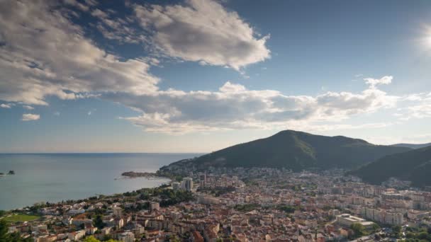 Θέα στην πόλη από την Μπούντβα στην Μαυροβούνιο — Αρχείο Βίντεο