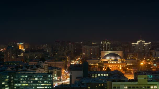 Nacht uitzicht over de stad van Novosibirsk, Rusland. — Stockvideo