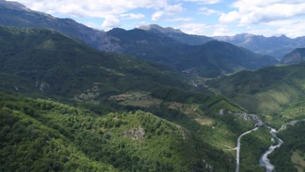 Widok z lotu ptaka do kanionu rzeki Moraca — Wideo stockowe