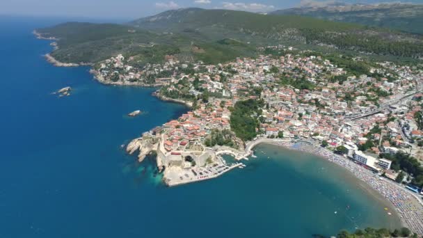 Vista aérea de la ciudad vieja de Ulcinj — Vídeos de Stock