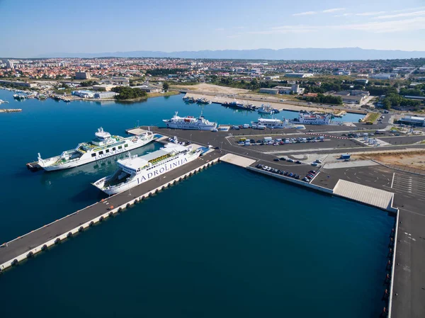 Zadar, Croatia - July 20, 2016: Aerial view of Jadrolinija ferry boats. — Stock Photo, Image