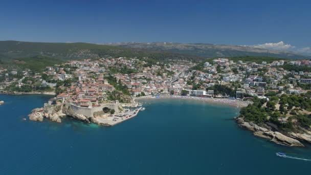 Vista aérea de la ciudad vieja de Ulcinj — Vídeos de Stock
