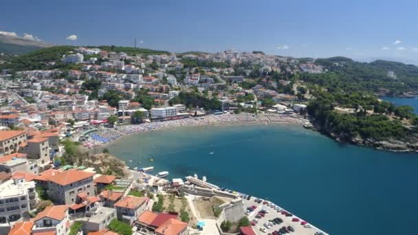 Luchtfoto van de oude stad Ulcinj — Stockvideo