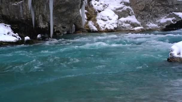 Зимняя река Тара в Черногории — стоковое видео