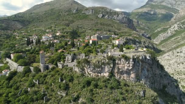 Aerial view of the old town of Bar ancient ruins — Stock Video