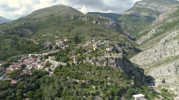 Aerial view of the old town of Bar ancient ruins — Stock Video