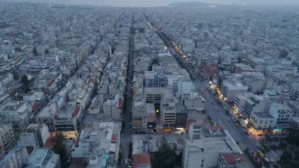 Афины в сумерках, вид с воздуха — стоковое видео