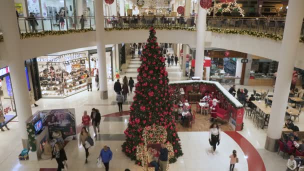 Podgorica, Karadağ - 26 Aralık 2019: Delta City alışveriş merkezinin içi. Yeni yıl tatili için bir alışveriş merkezinin içi şenlikli bir şekilde dekore edilir.. — Stok video