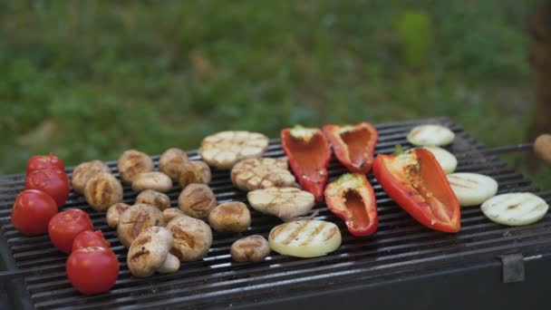 Warzywa na grillu na małym ogniu do przygotowania — Wideo stockowe