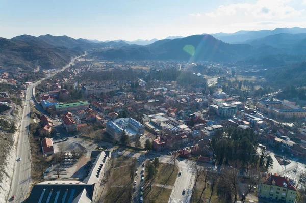 Vista aérea de la ciudad de Cetinje en Montenegro — Foto de Stock